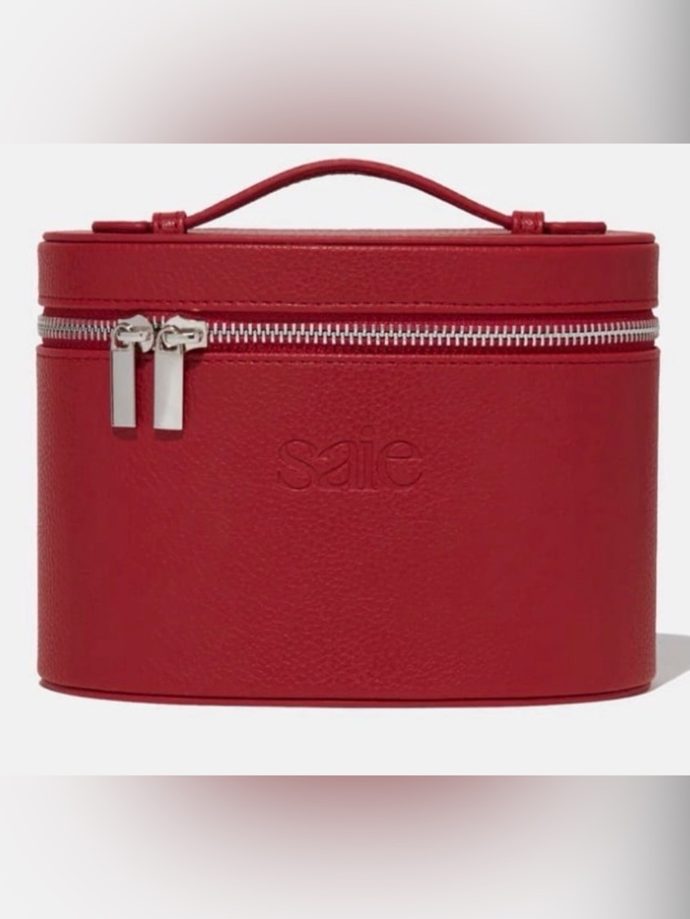 Saie Red Pebbled Leather Top-Handle Cosmetic Case